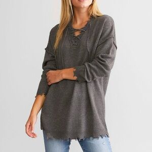 Daytrip Charcoal Knit Top with Eyelet Detail
